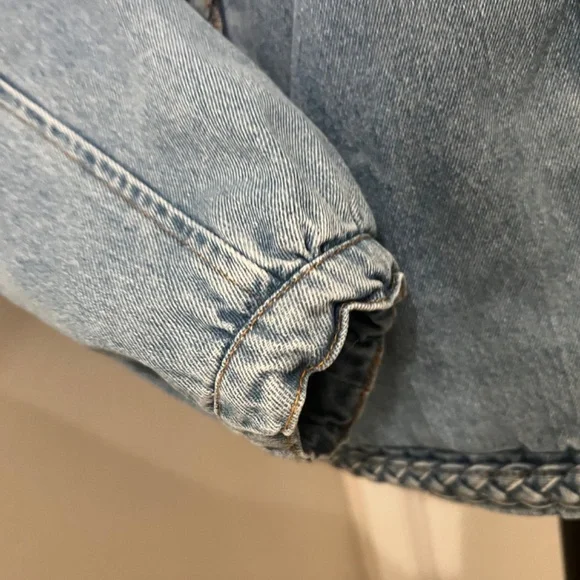 A Loves A Denim Braided Crew Neck Open Front Long Sleeve Jacket Size XL - rare! - Picture 4 of 13